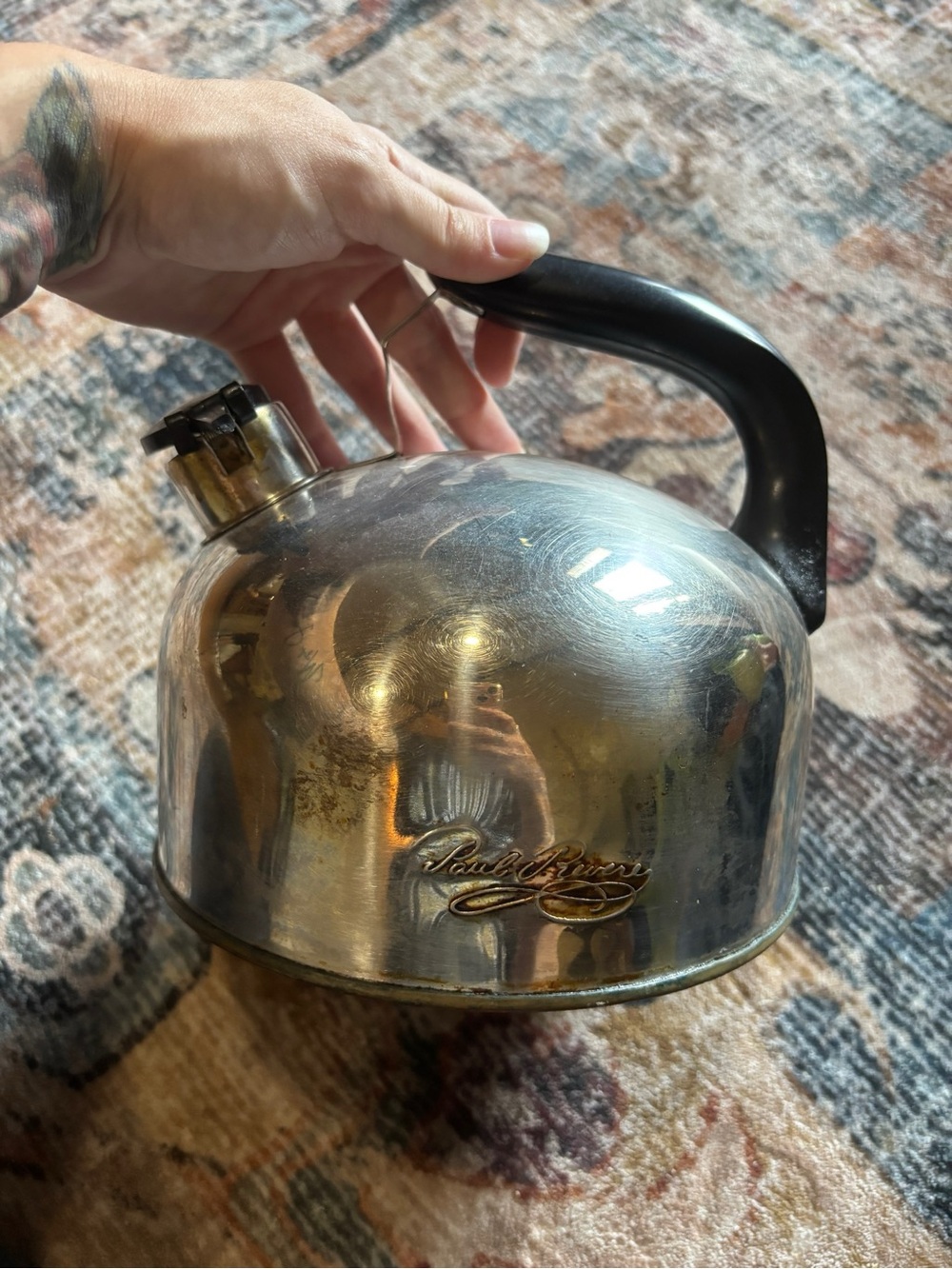 Paul Revere Stainless Steel Whistling Kettle with Black Handle